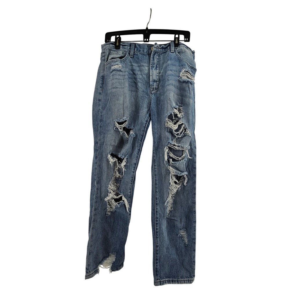 Pink Lily Womens Light Wash Distressed Denim Jeans Straight Leg Casual Size 13